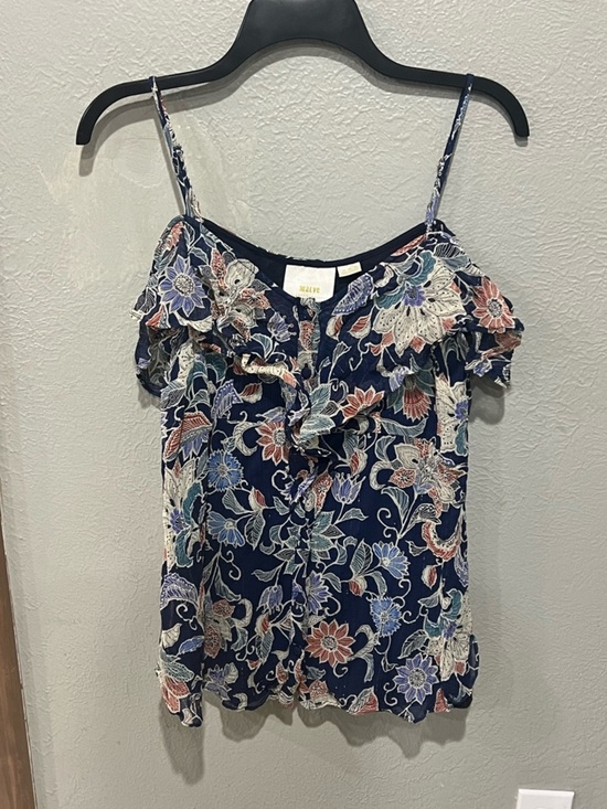 Maeve Tops - Maeve Navy Floral Ruffle-Trim Spaghetti-Strap Off Shoulder Top Size 10 EUC